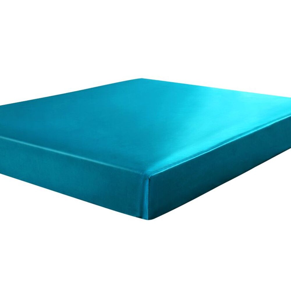 Twin Fitted Sheet Satin Mattress Protector 12" Deep Pocket 74"x38" Peacock Blue